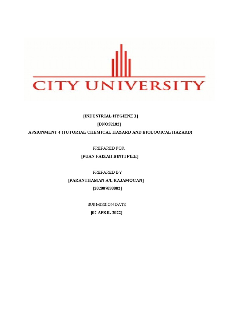 Assignment 4 (Tutorial Chemical Hazard and Biological Hazard. PDF Personal Protective