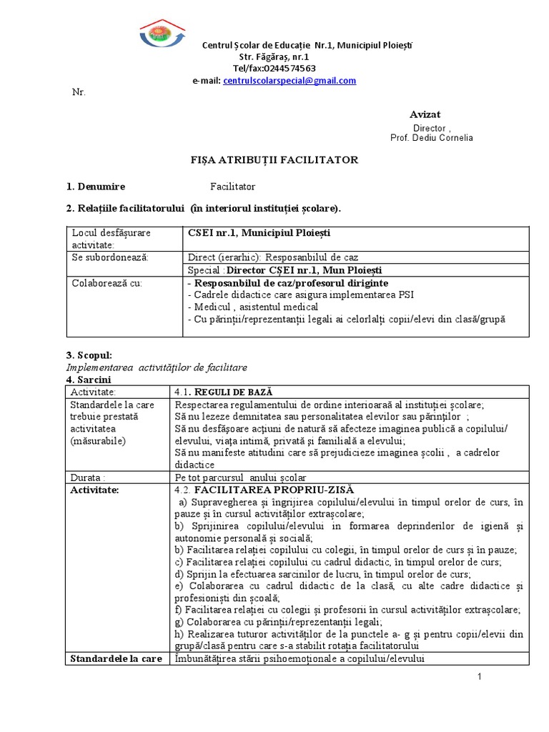 Fisa Atributii Facilitator | PDF