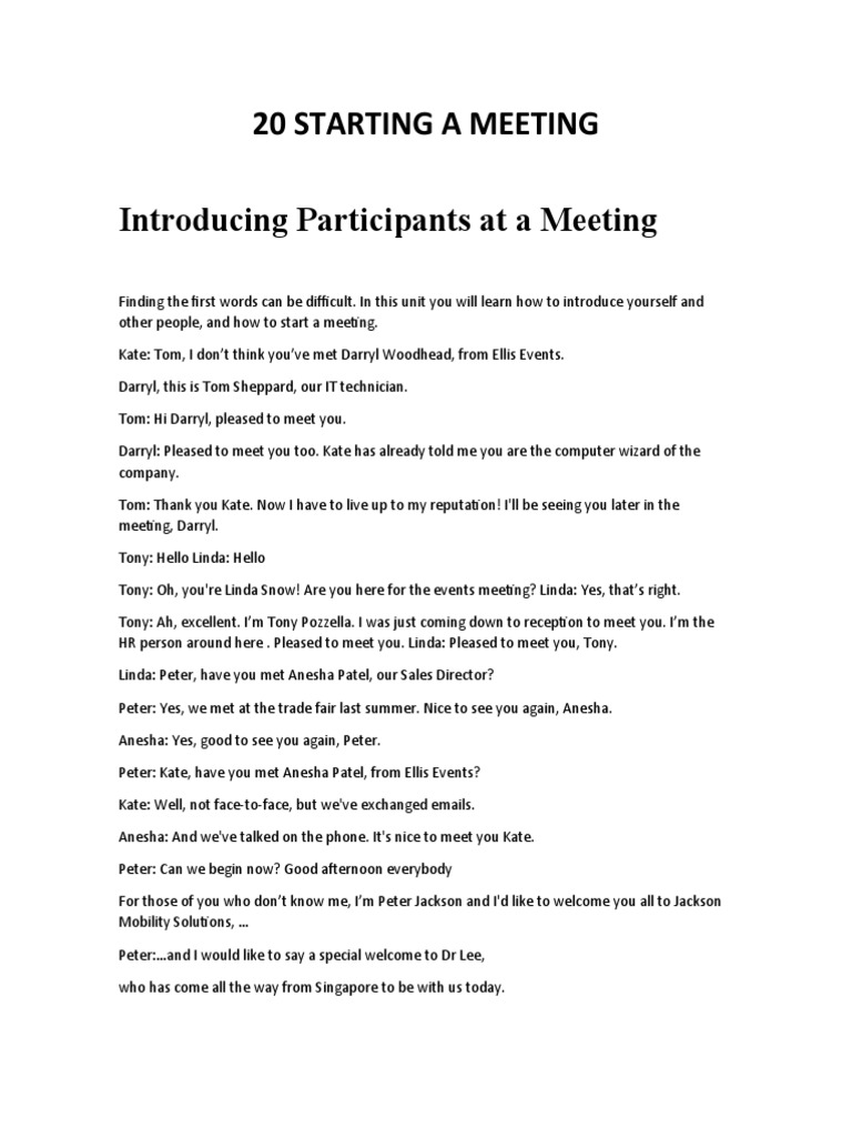 20 Starting A Meeting | PDF | Verb | Linguistics