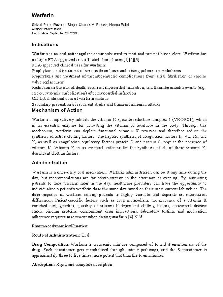 Mechanism Of Action Of Warfarin