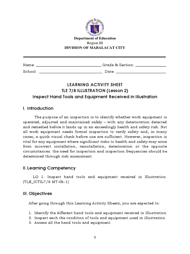 TLE7 8 Illustration Q2 Wk2 Inspect Hand Tools and Equipment