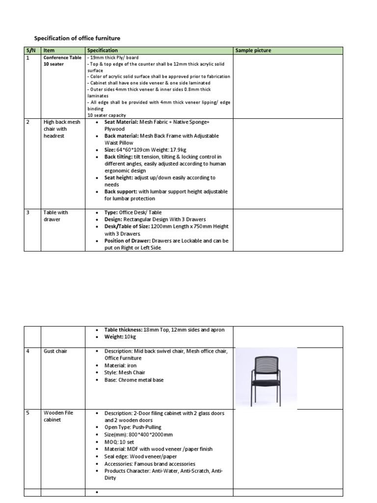 Specification of Office Furniture: Conference Table 10 Seater | PDF