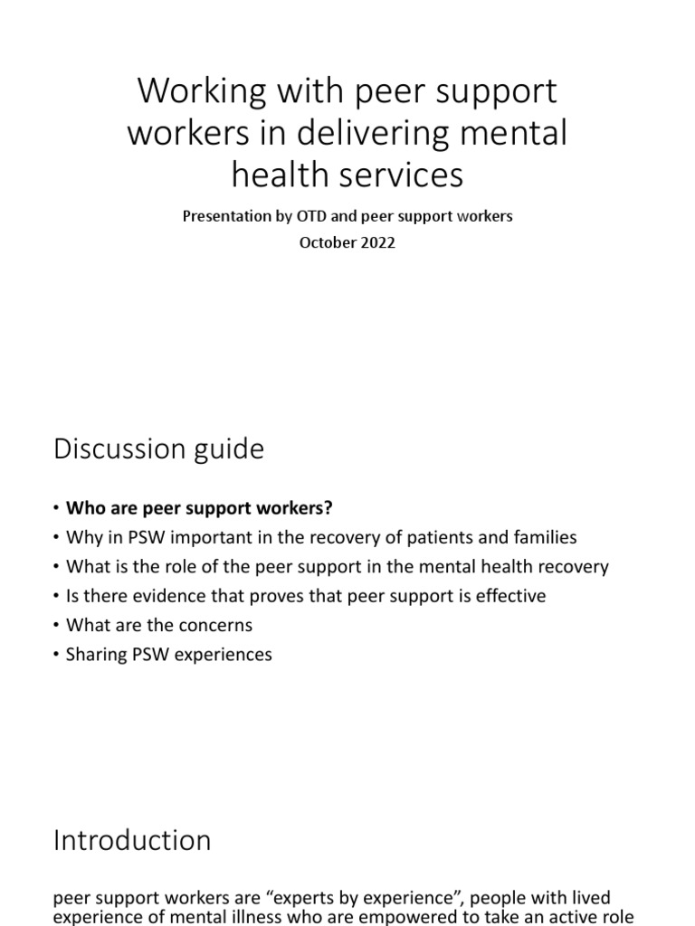 Working With Peer Support Workers in Delivering Mental Health Services PDF Mental Disorder