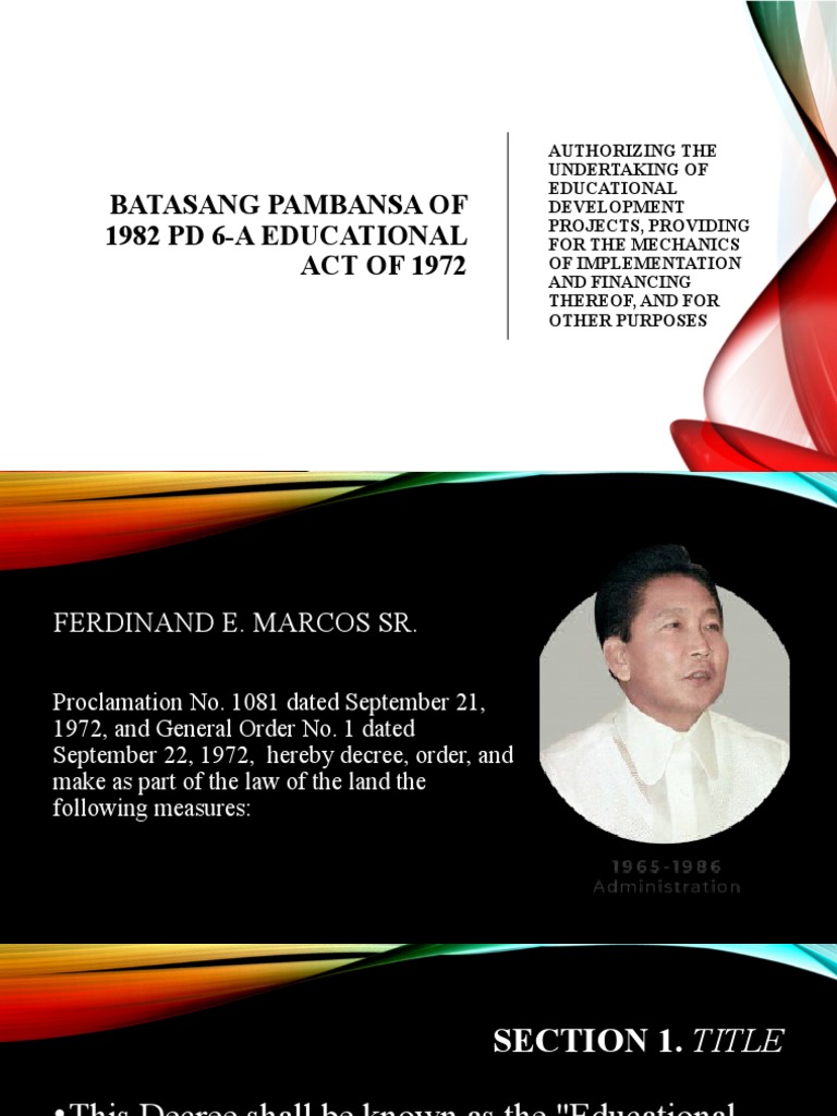 BATASANG PAMBANSA OF 1982 PD 6A EDUCATIONAL ACT PDF Loans Curriculum