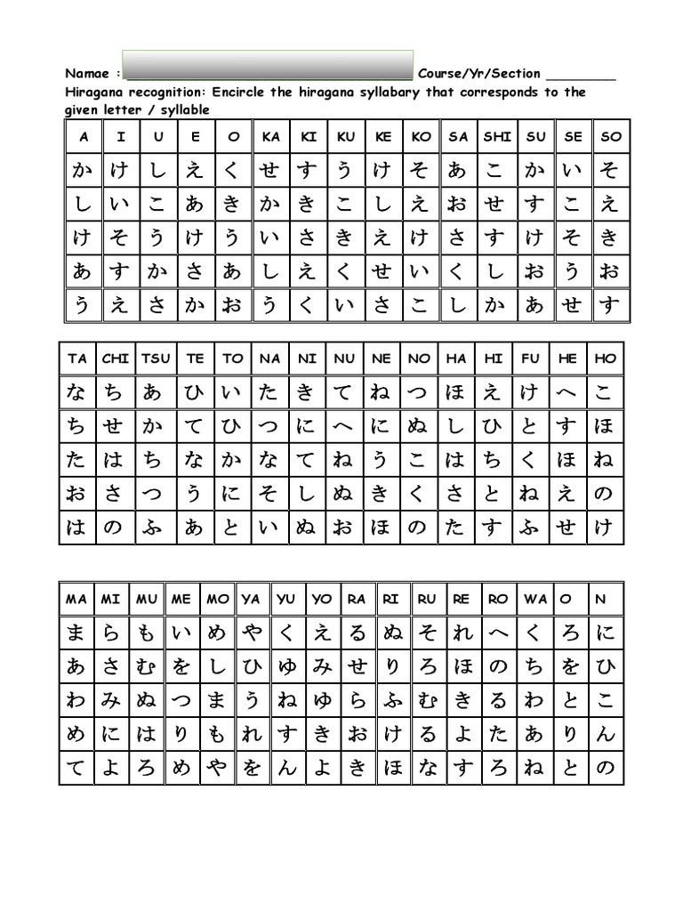 Hiragana Recognition Tests Pdf