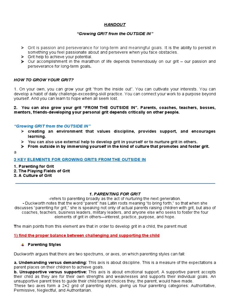 Growing Grit From The OUTSIDE IN PDF Grit (Personality Trait