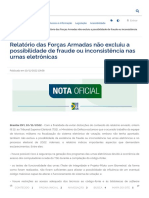 Relatório Das Forças Armadas Não Excluiu a Possibilidade de Fraude Ou Inconsistência Nas Urnas Eletrônicas — Português (Brasil)