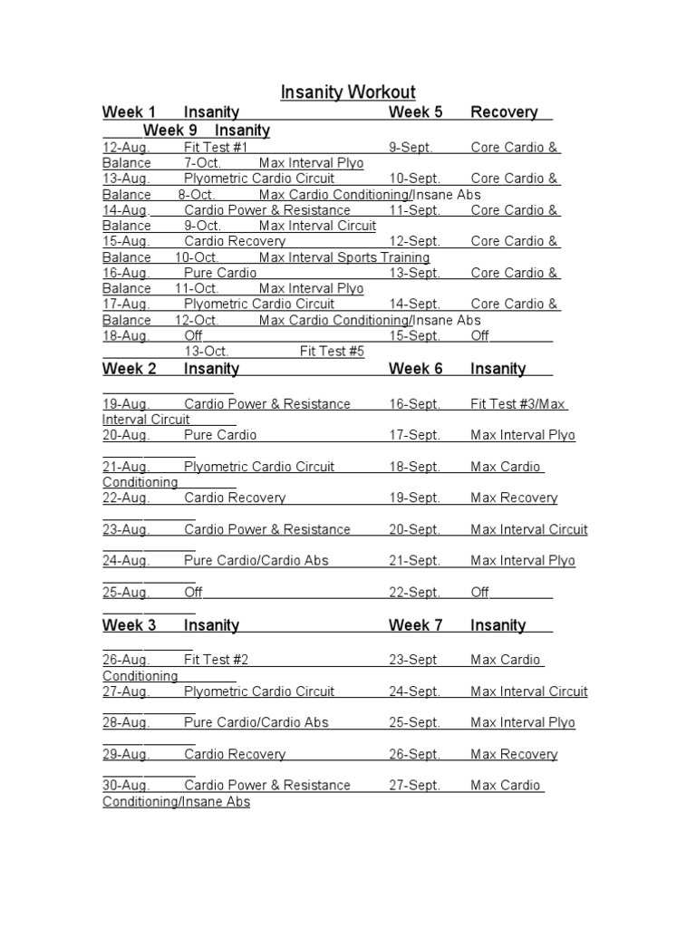 Insanity Workout Schedule Pdf