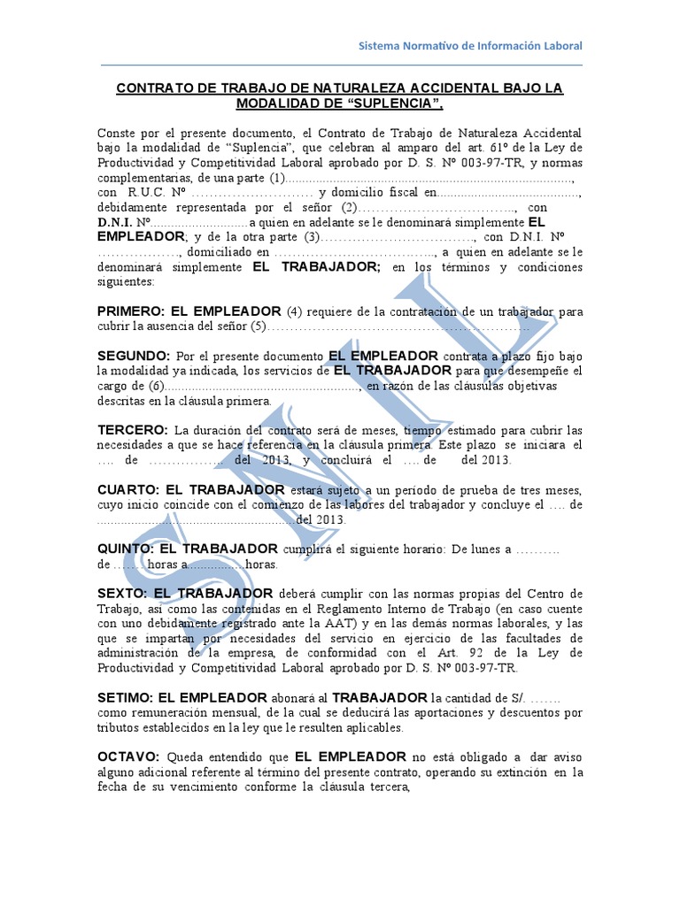 Contrato de Trabajo por Suplencia Laboral | PDF | Derecho laboral ...