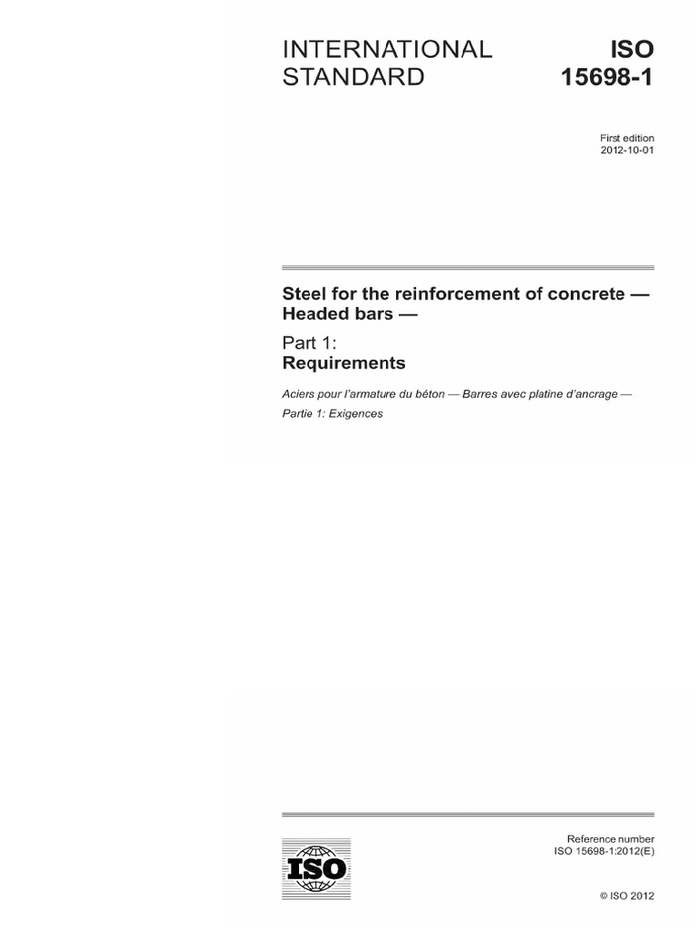 ISO 15698 - 1 - 2012 Steel For The Reinforcement of Concrete. Headed ...