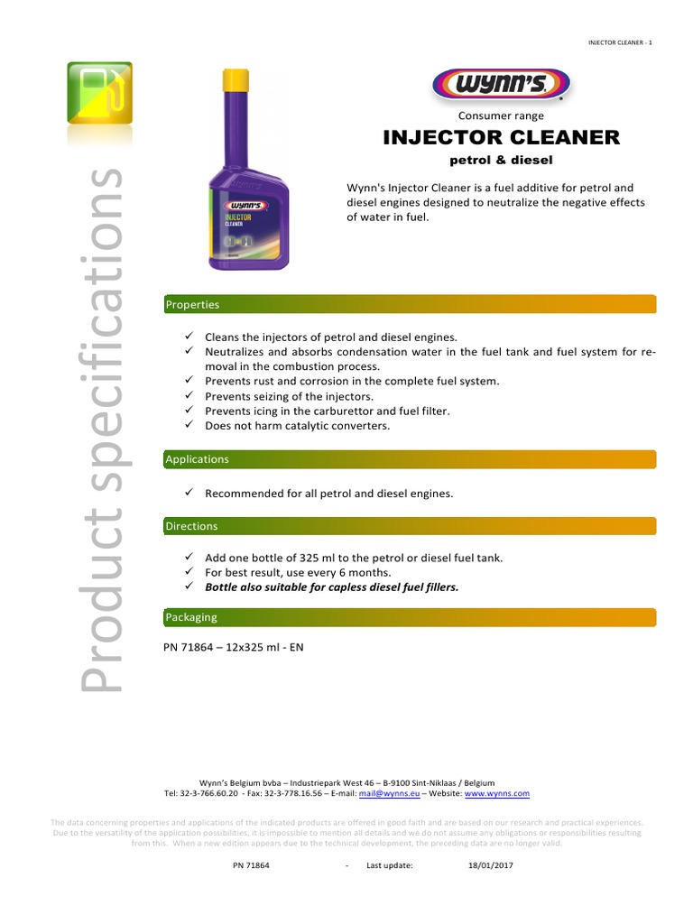 Wynn's Injector Cleaner A Fuel Additive That Cleans Injectors and