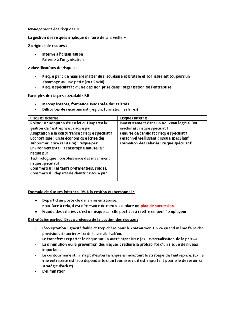 Gestion des Risques en Ressources Humaines | PDF | Risque | Gestion des ...