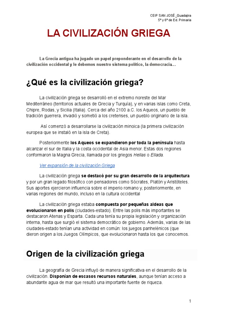 La Civilización Griega | PDF | Antigua Grecia | Grecia