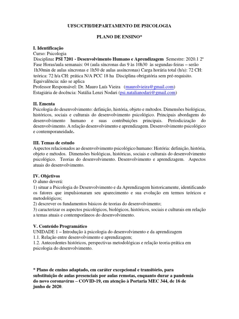 PSI 7201 Desenvolvimento Humano e Aprendizagem | PDF | Psicologia ...