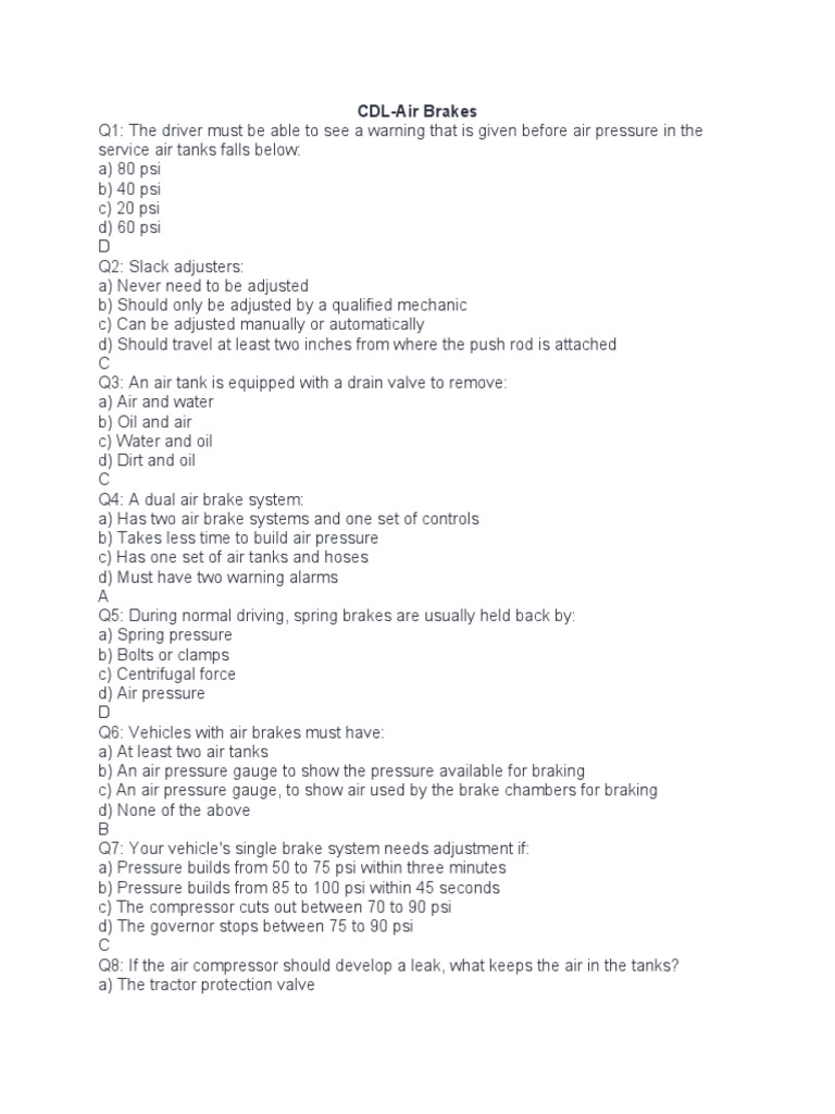 CDLAir Brakes PDF Brake Manufactured Goods