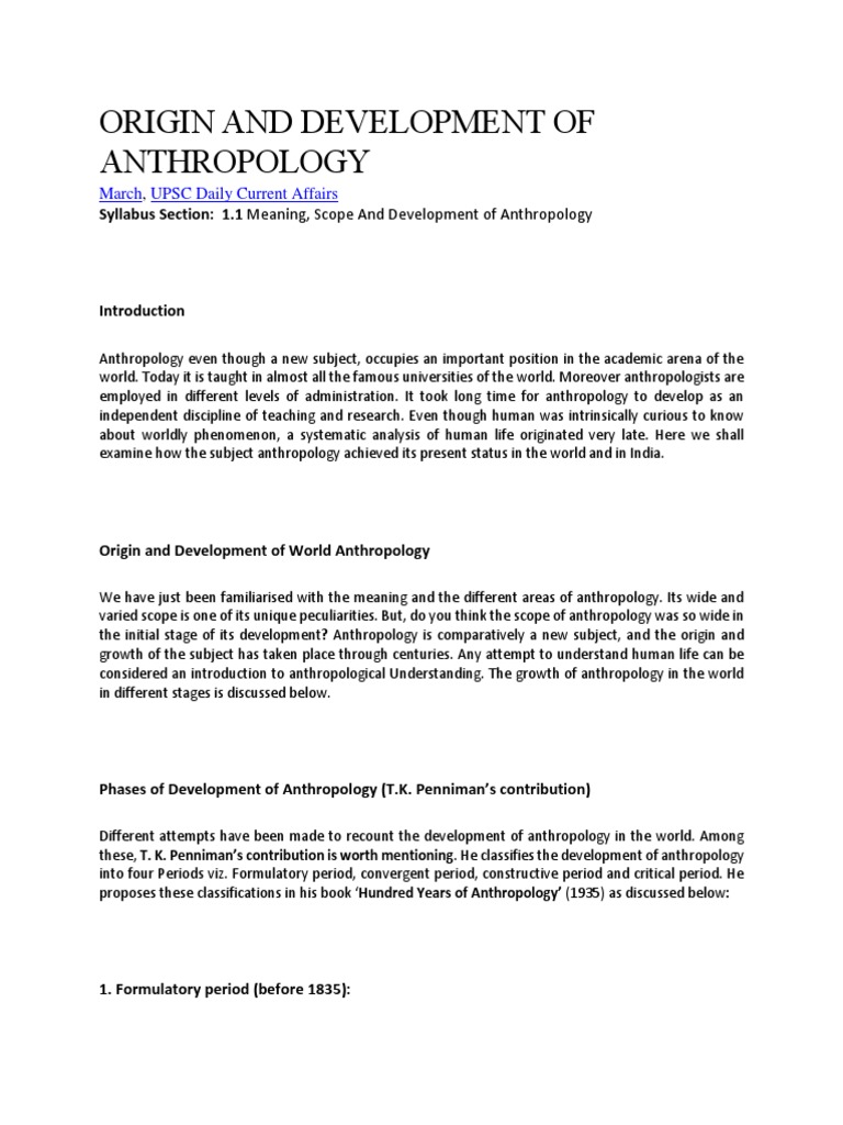 Origin And Development Of Anthropology Pdf Anthropology Plato