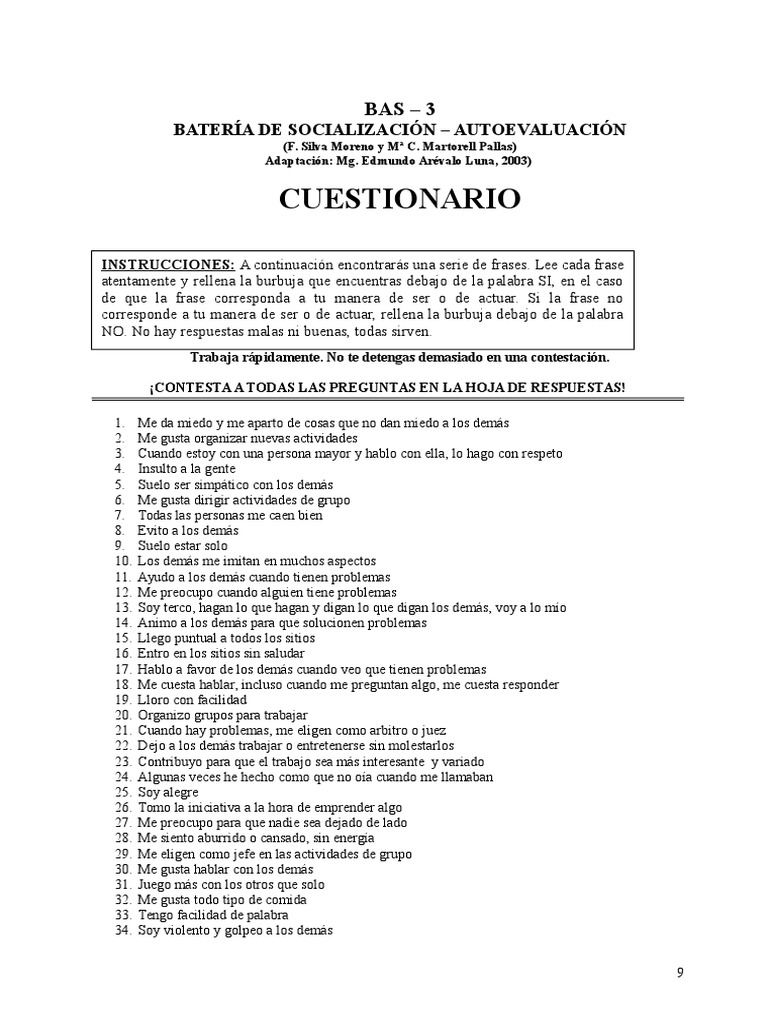 Batería de Socialización BAS-3 | PDF