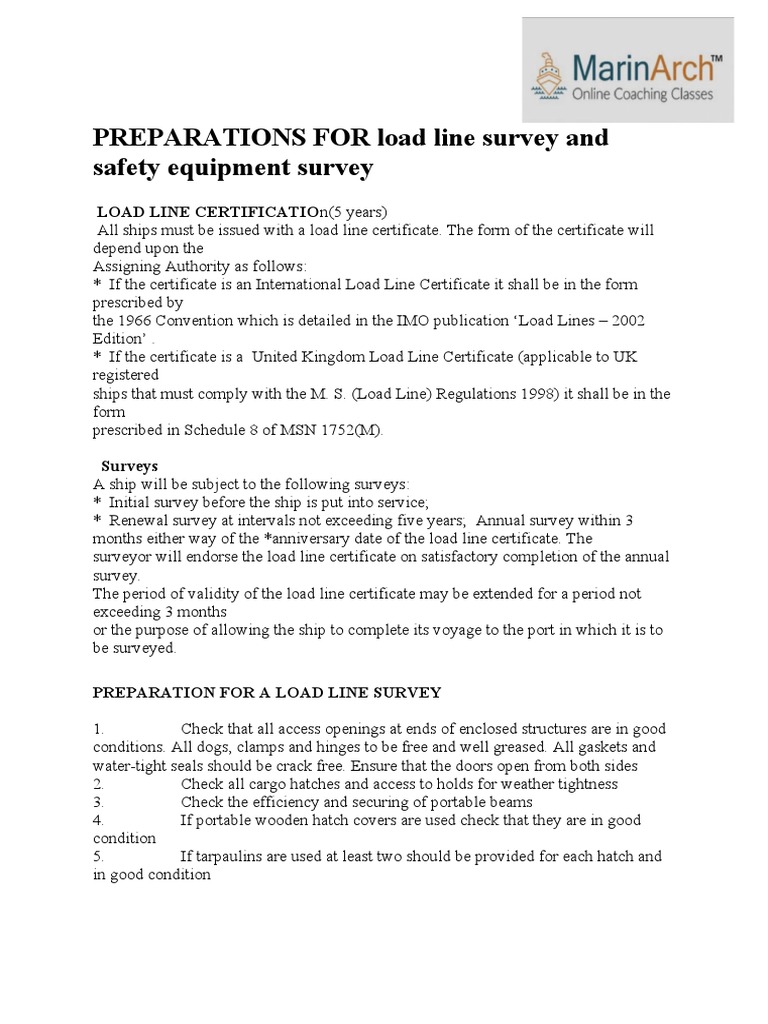 PREPARATIONS FOR Load Line Survey and Safety Equipment Survey PDF