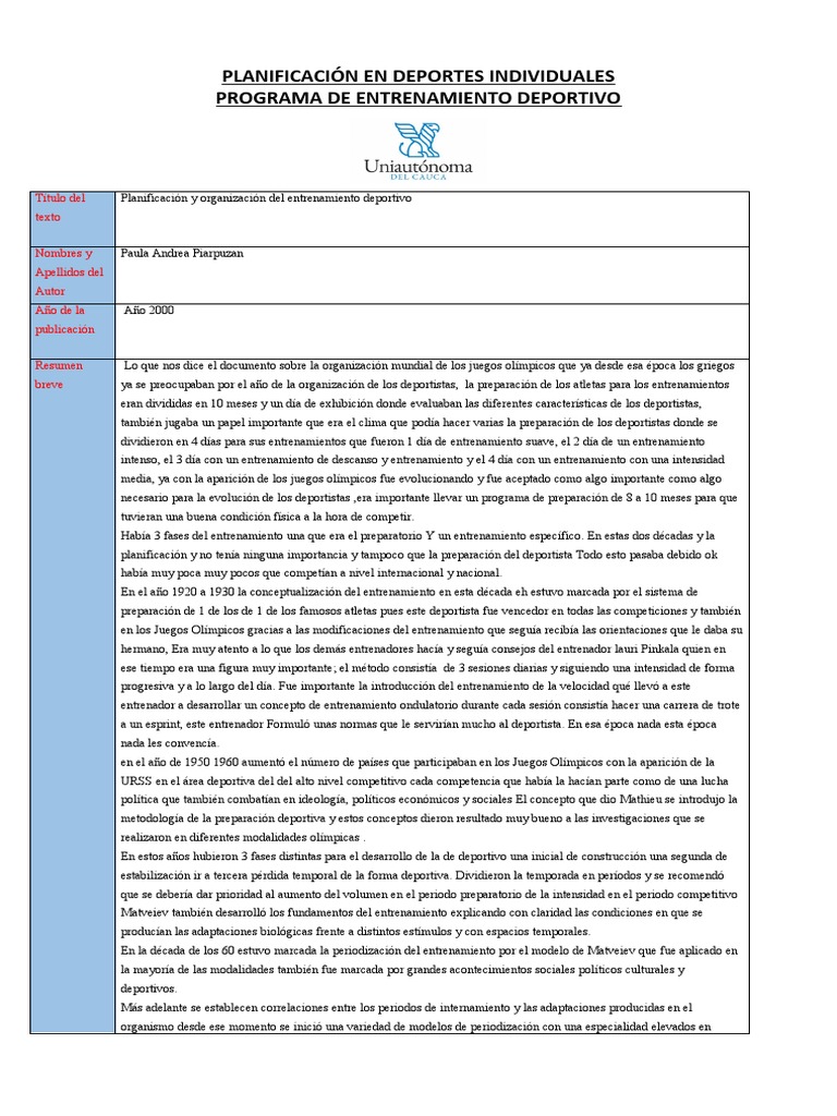 Planificación En Deportes Individuales Pdf Planificación Deportes