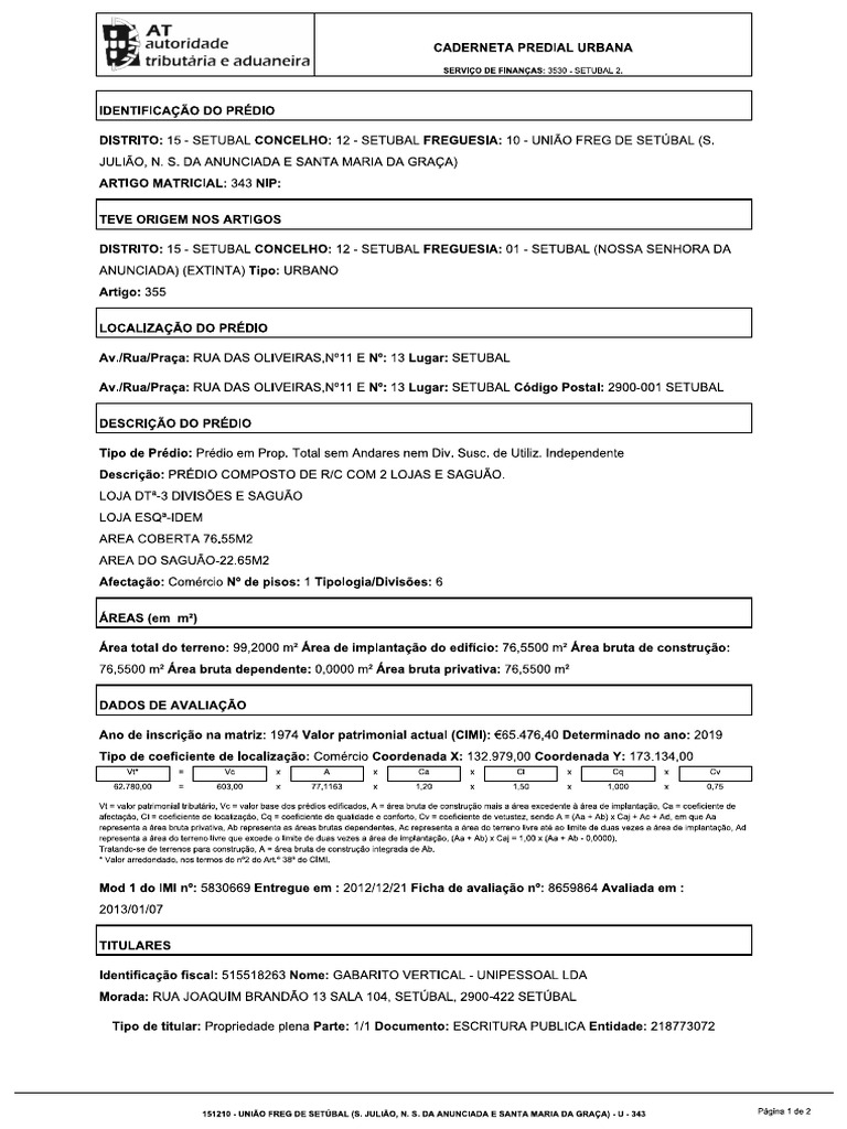 Caderneta Predial em Nome GV | PDF
