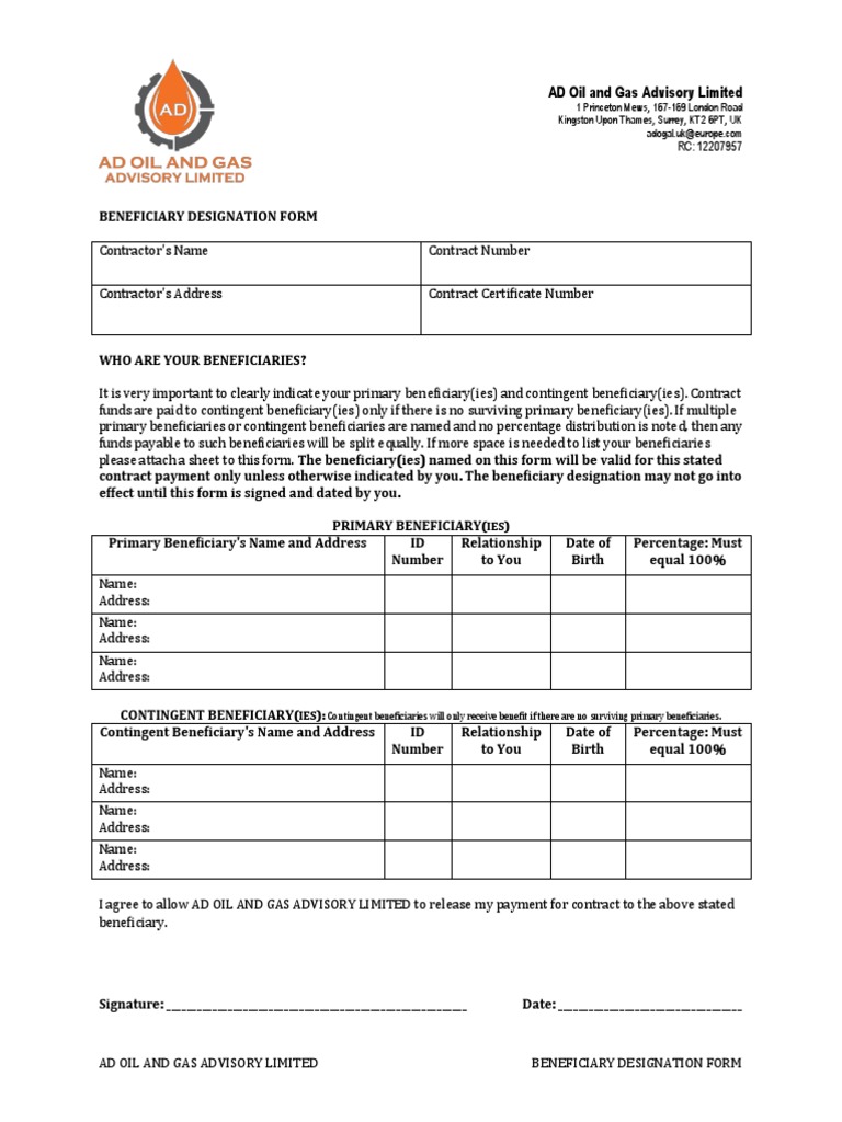 Beneficiary Designation Form | PDF | Business Law | Private Law