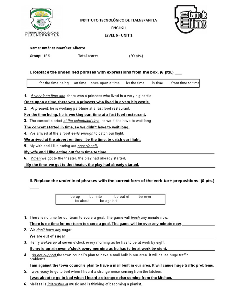 English Level 6 Unit 1 Exercises | PDF | Language Mechanics | Syntax