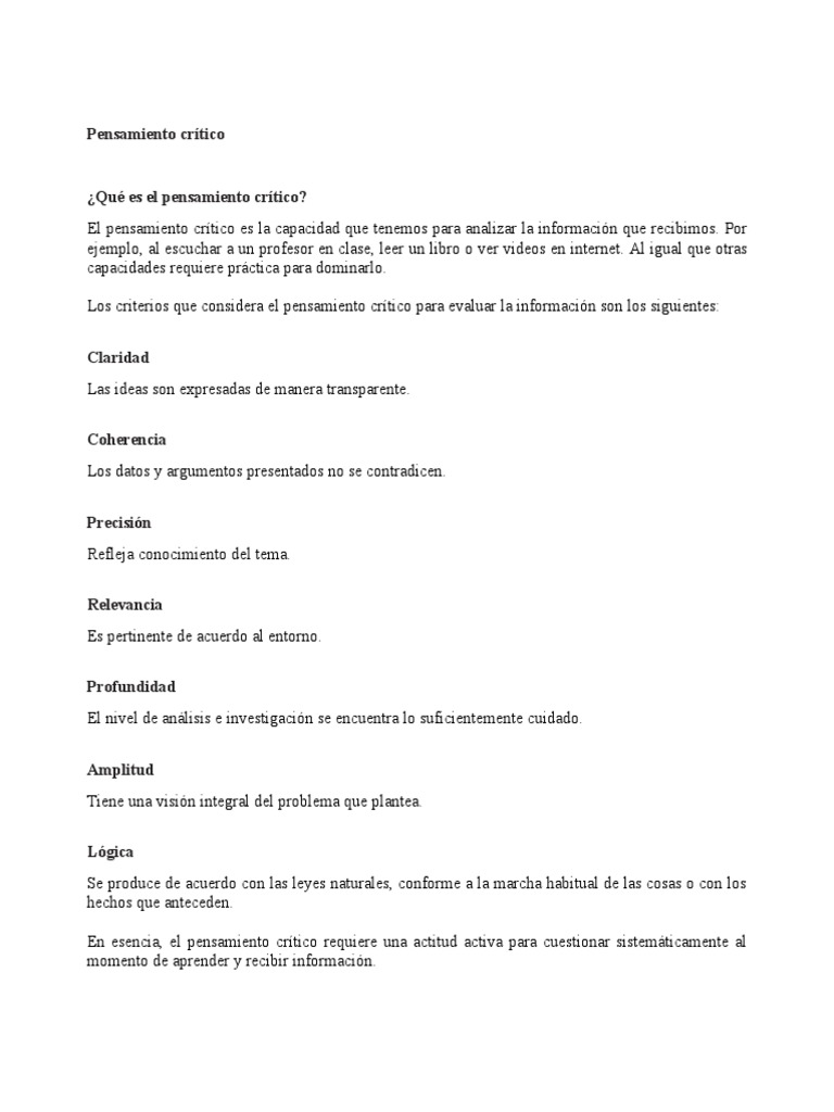 Desglose del Pensamiento Crítico | PDF | Crecimiento personal y profesional