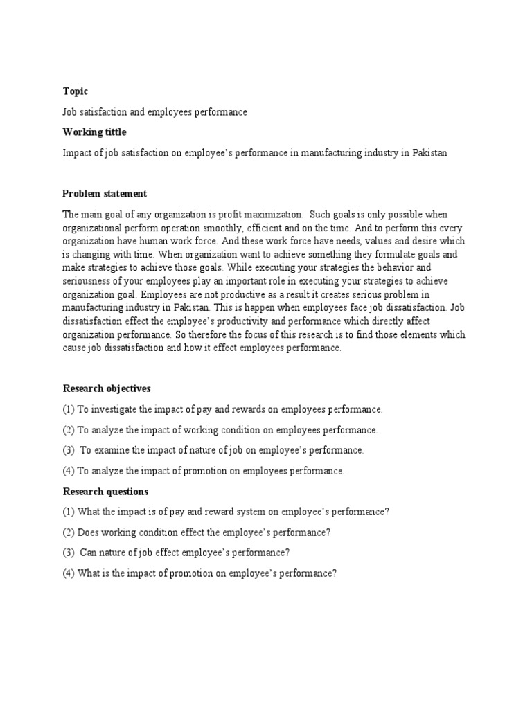 Impact of Job Satisfaction On Employee Perfomance | PDF | Job ...