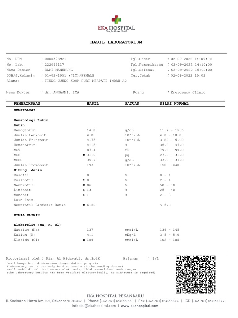 Hasil Laboratorium Hematologi dan Kimia | PDF