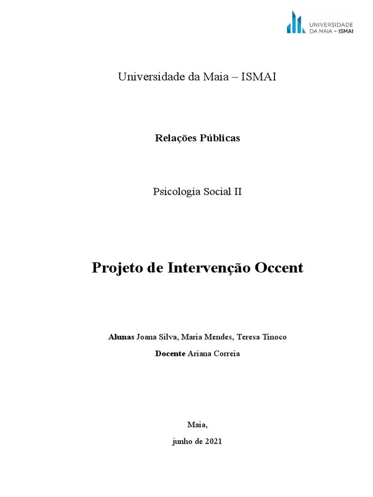 Projeto Intervencional - Occent | PDF | Comunicação | Sustentabilidade