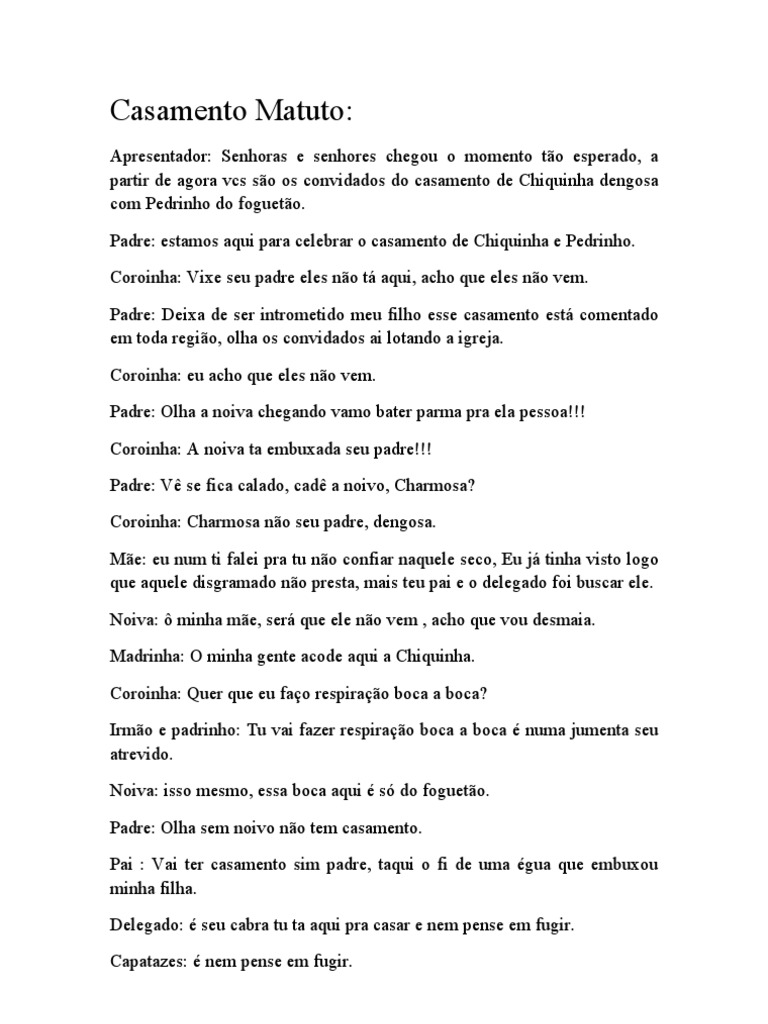 Casamento Matuto: Roteiro Engraçado | PDF | Padre | Religião e crença