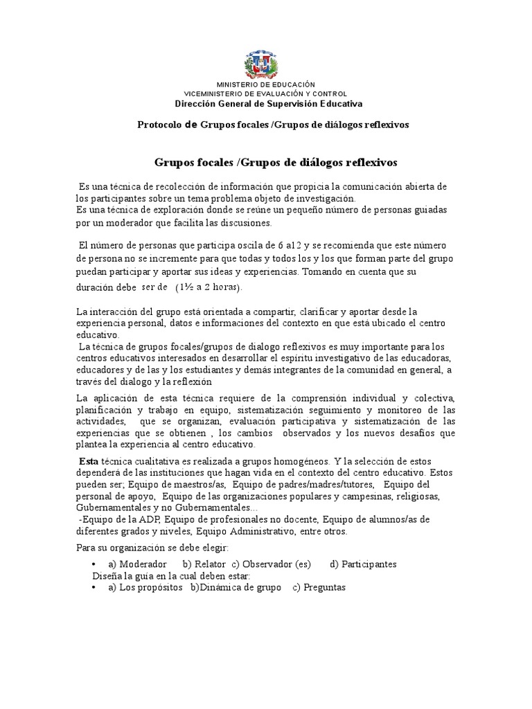 Protocolo para Grupos Focales Educativos | PDF | Grupo de enfoque ...