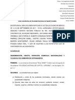 Acta Constitutiva de Sociedad Anónima de Capital Variable