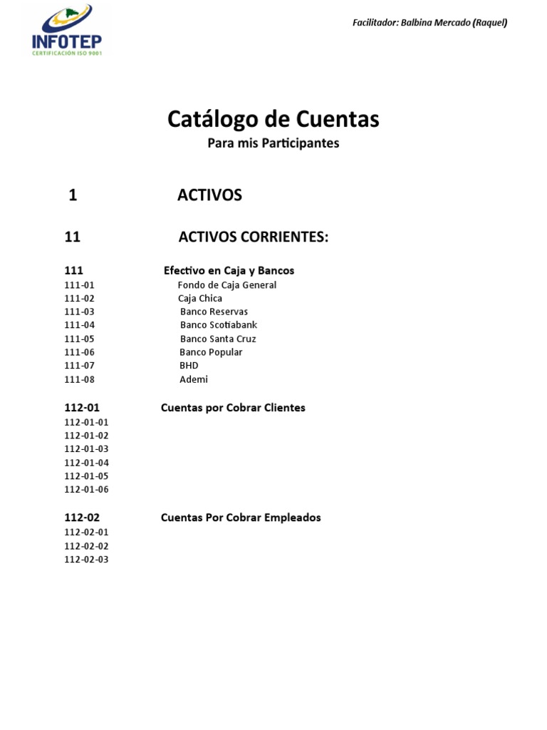 Práctica de Catálogo de Cuentas | PDF | Bancos | Dinero