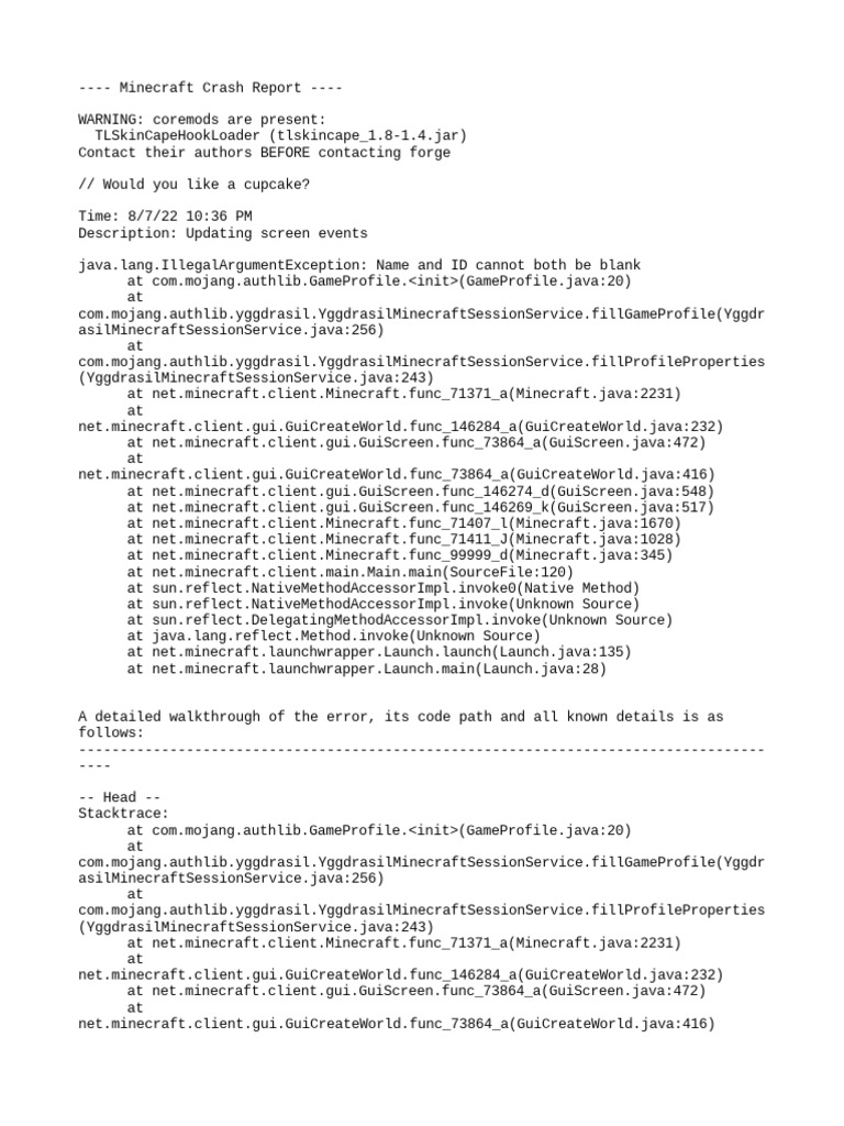 Minecraft 1.8 Crash Report Analysis | PDF | Java (Programming Language ...