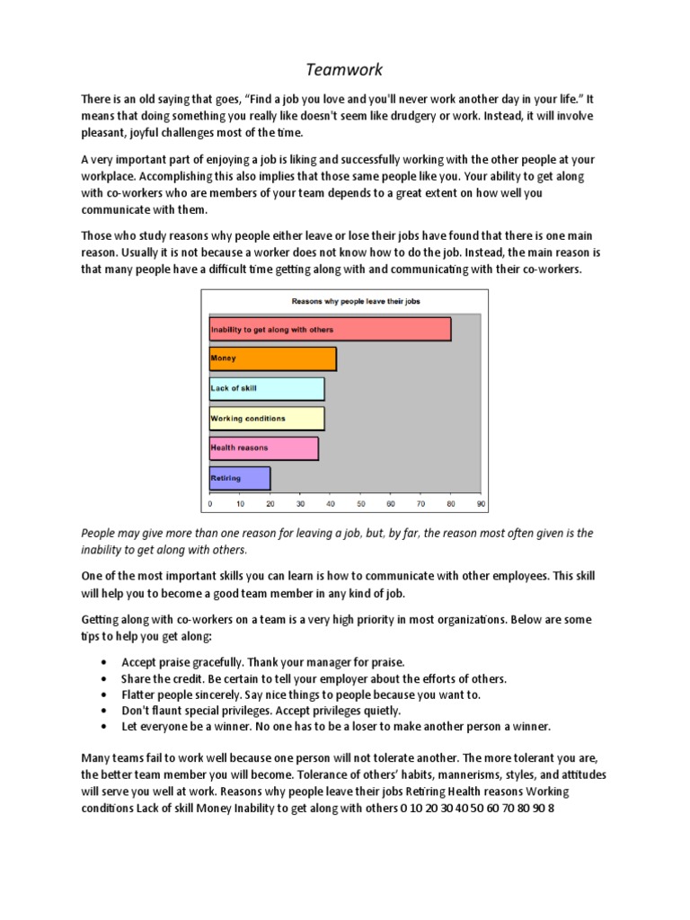 Teamwork Worksheet PDF Employment Reason