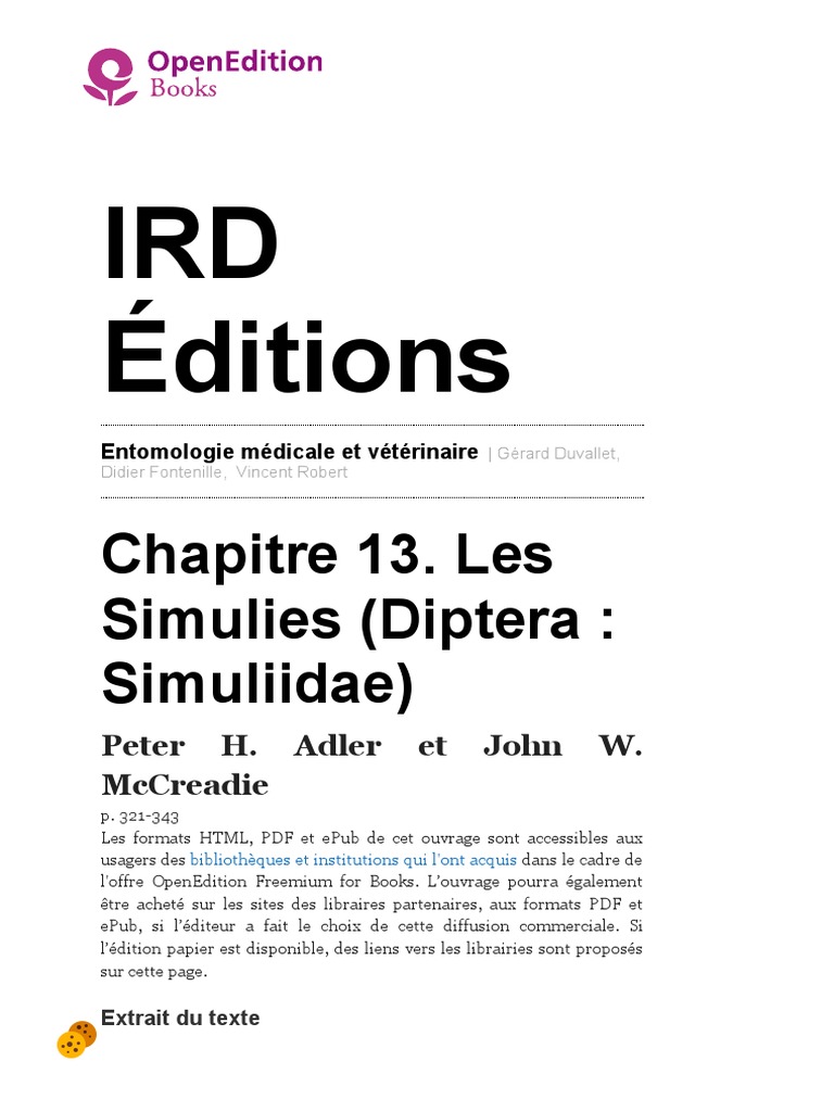 Entomologie Médicale Et Vétérinaire - Chapitre 13. Les Simulies ...