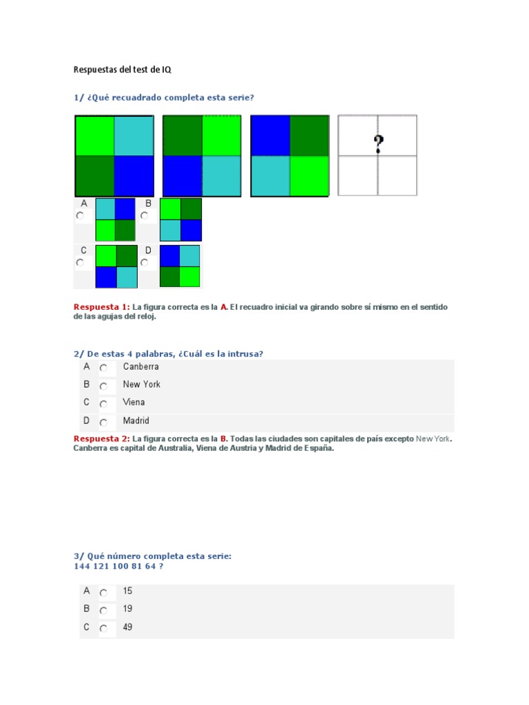 Respuestas del Test de IQ Completo | PDF | Artes del Lenguaje y ...