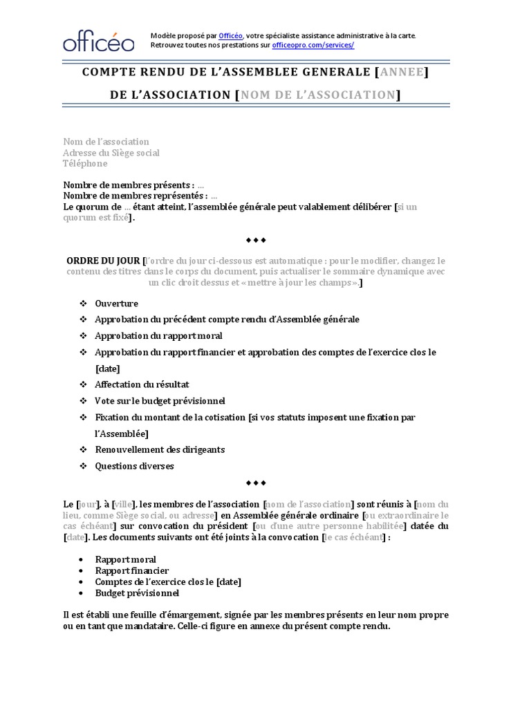 Compte Rendu/Procès-Verbal | Rédiger un procès-verbal de réunion : mode ...