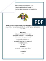 Impacto oxidación fotoquímica evaluación financiera producción Refinería Petroperú Talara