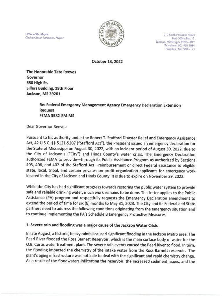 FEMA Emergency Declaration Extension Request PDF