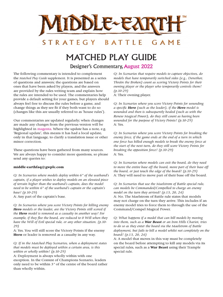 Matched Play Guide: Designer's Commentary | PDF