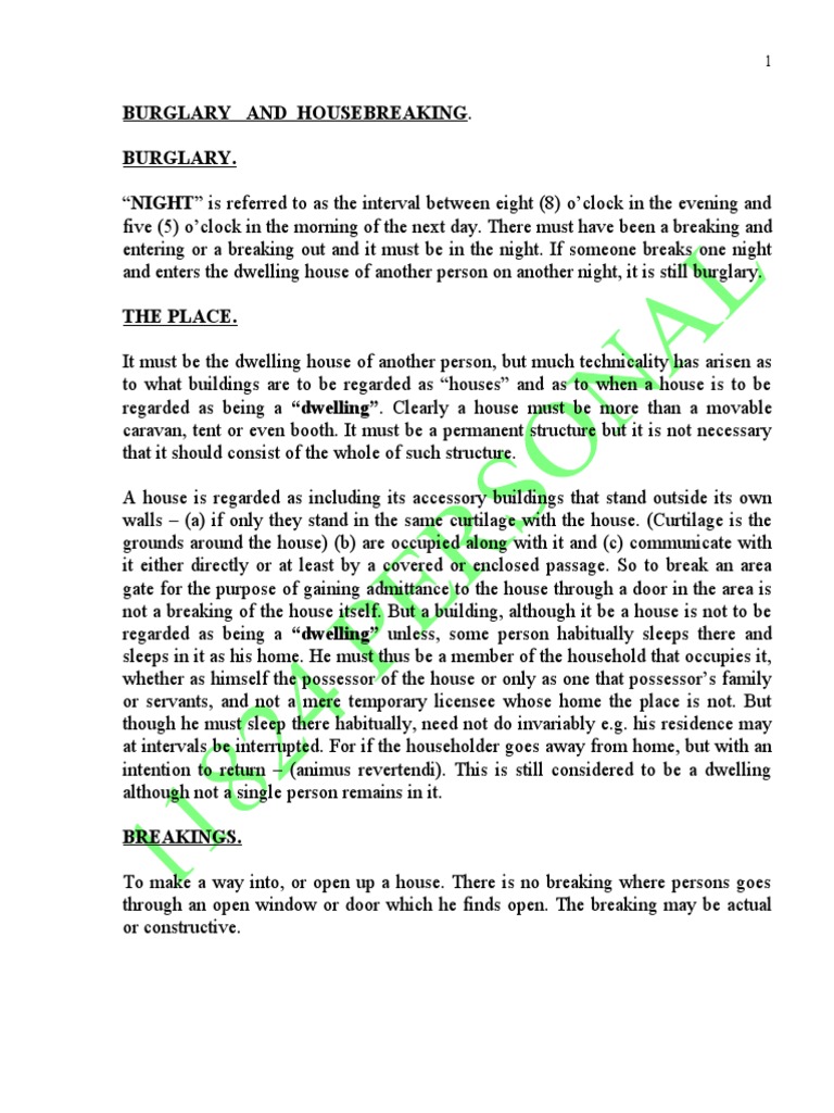 Burglary and Housebreaking PDF Burglary Intention (Criminal Law)