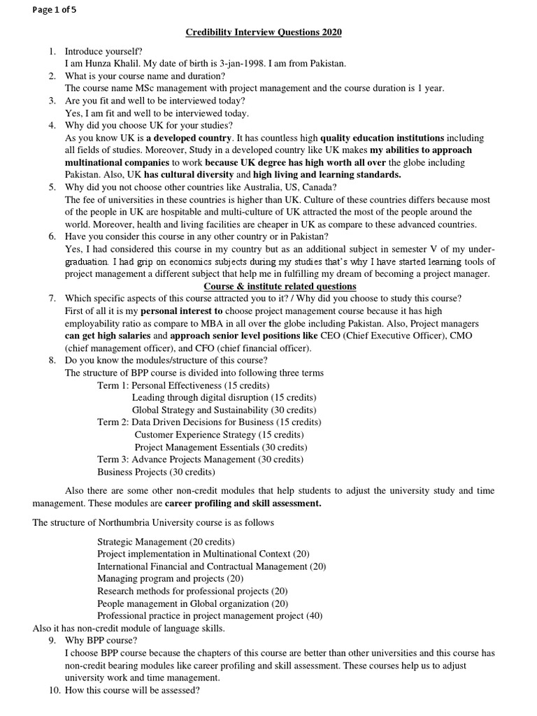 BPP University Credibility Interview Guide | PDF | University | Chief ...
