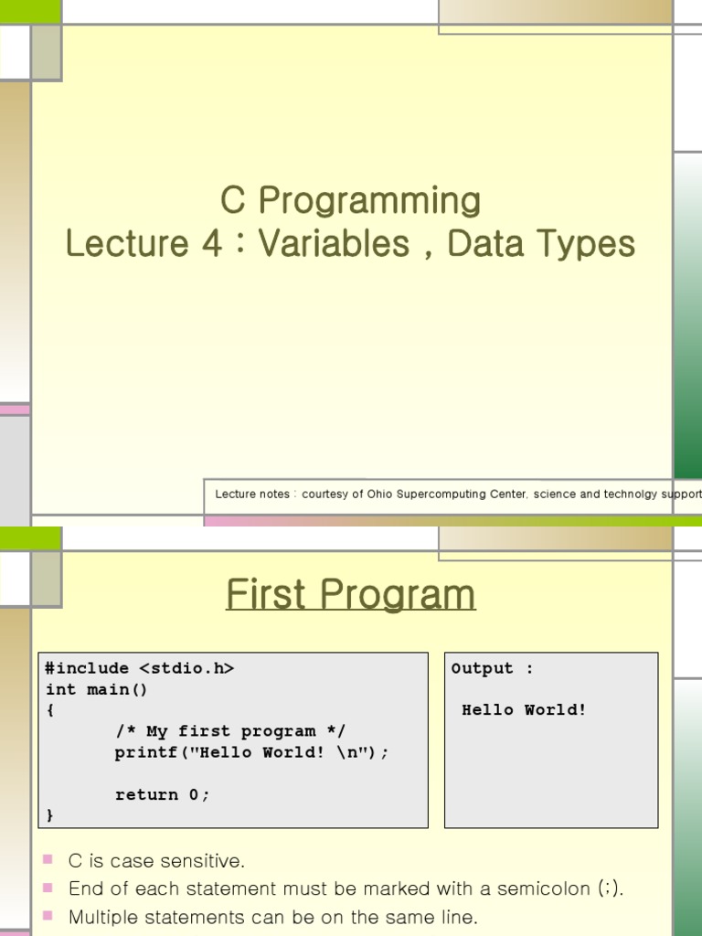 Lect 04 | PDF | Integer (Computer Science) | Variable (Computer Science)