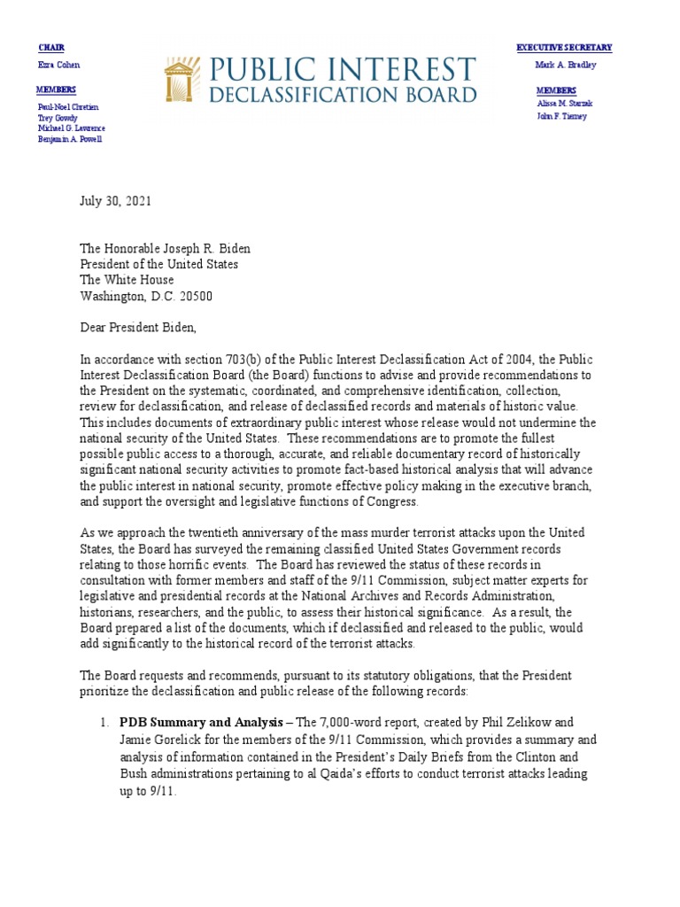 PIDB Potus Letter 9 11 Recommendations Final 1 | PDF | Federal ...