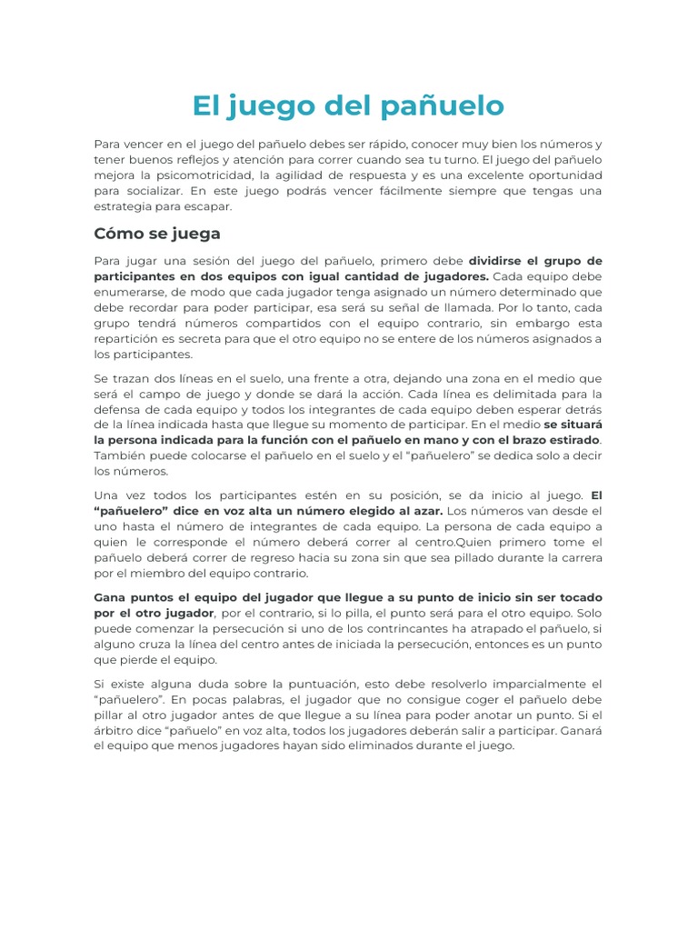 El Juego Del Pañuelo PDF Juego de azar Deportes