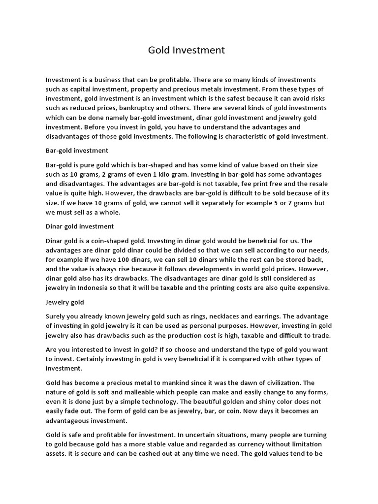 Gold Investment - PDF - Gold As An Investment - Gold