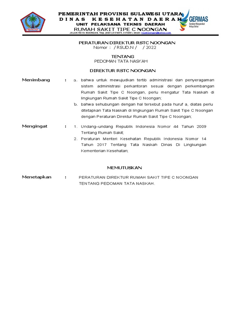 Peraturan Direktur RSTC Noongan Baru | PDF