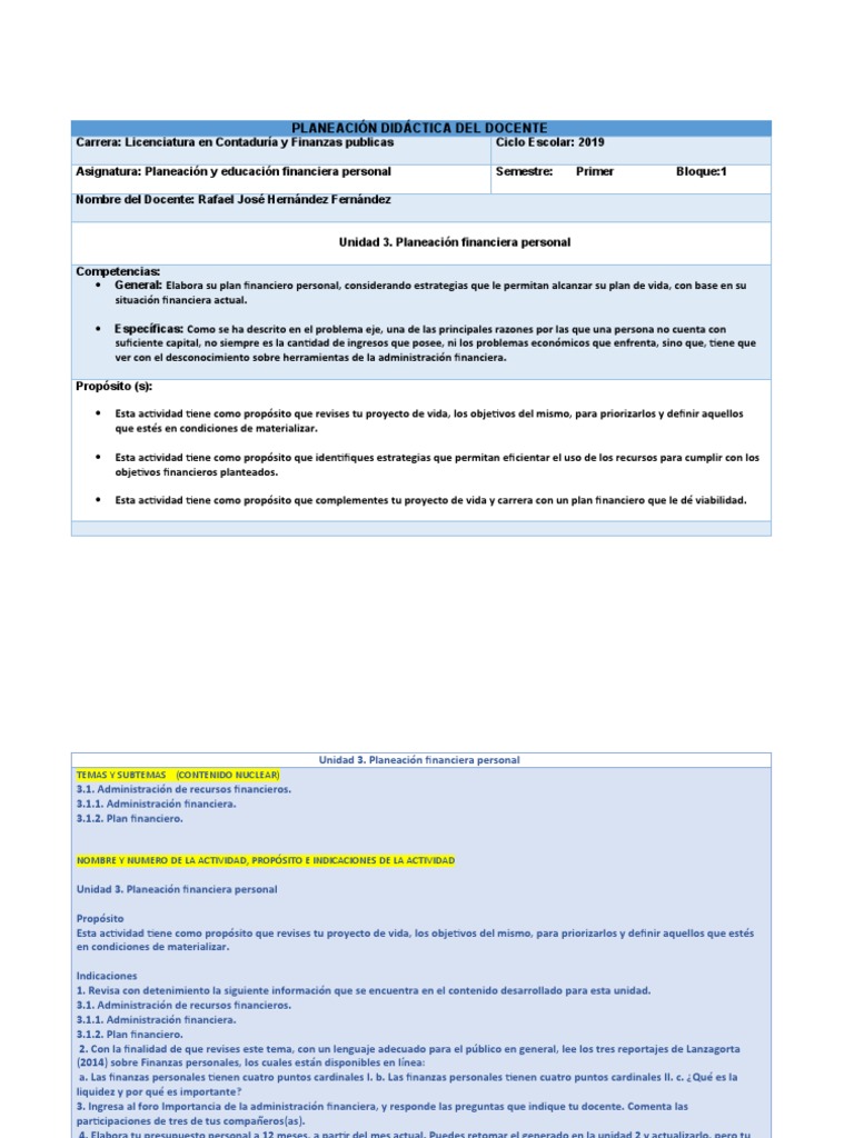 Formato de Planeaci%C3%B3n Did%C3%A1ctica Unidad 3 | PDF